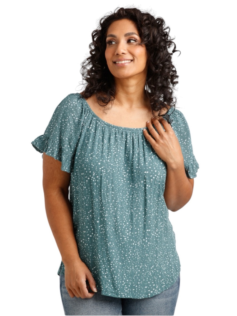 Warehouse One abstract polka dot peasant flutter sleeve top